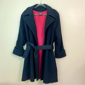 Virginia Slims Wear- Vintage Black Wool Coat with Brilliant Pink Lining